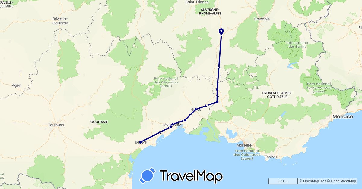 TravelMap itinerary: driving in France (Europe)