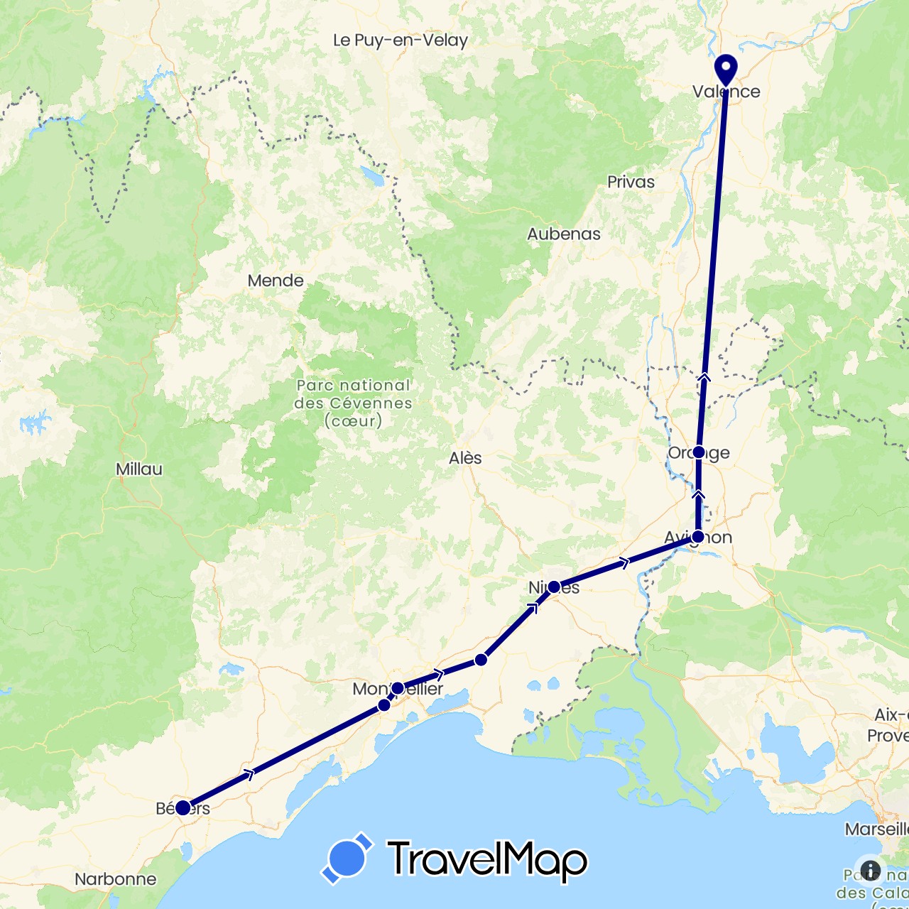 TravelMap itinerary: driving in France (Europe)