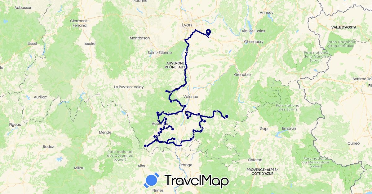 TravelMap itinerary: driving in France (Europe)