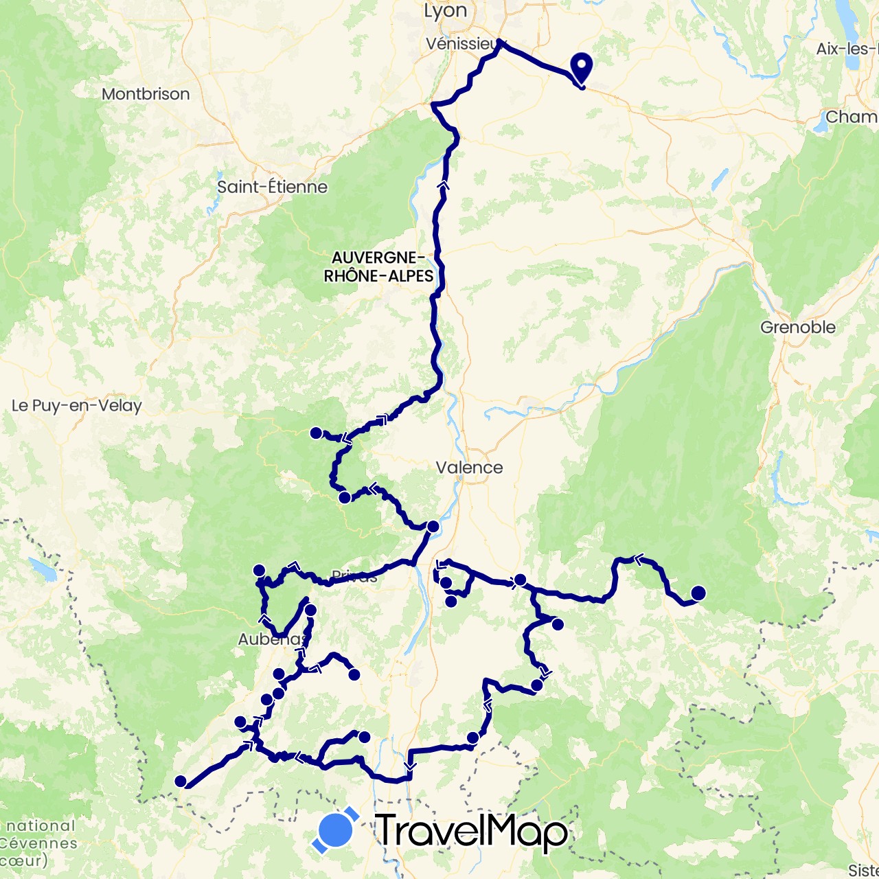 TravelMap itinerary: driving in France (Europe)