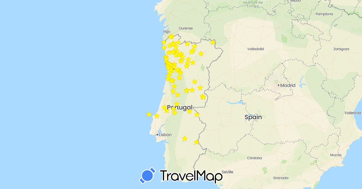 TravelMap itinerary: driving in Portugal (Europe)