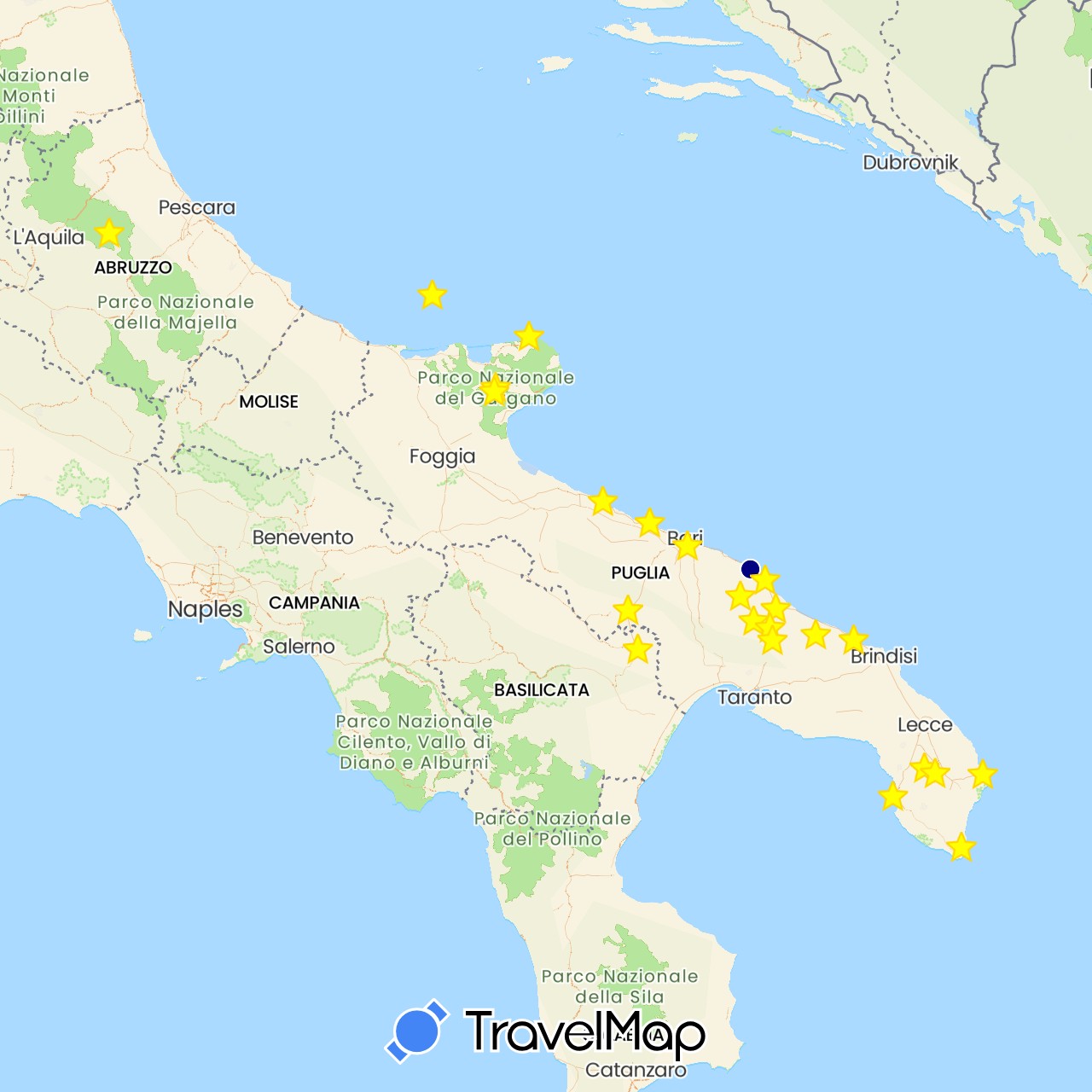 TravelMap itinerary: driving in Italy (Europe)
