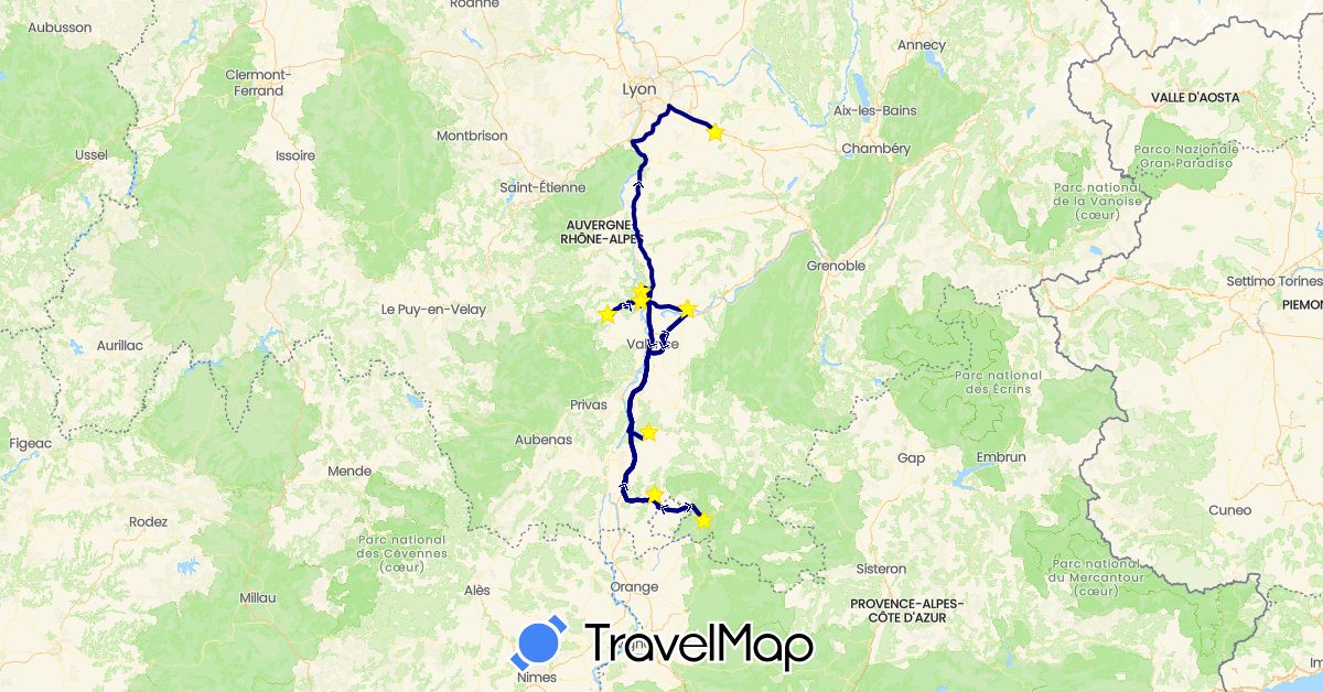 TravelMap itinerary: driving in France (Europe)