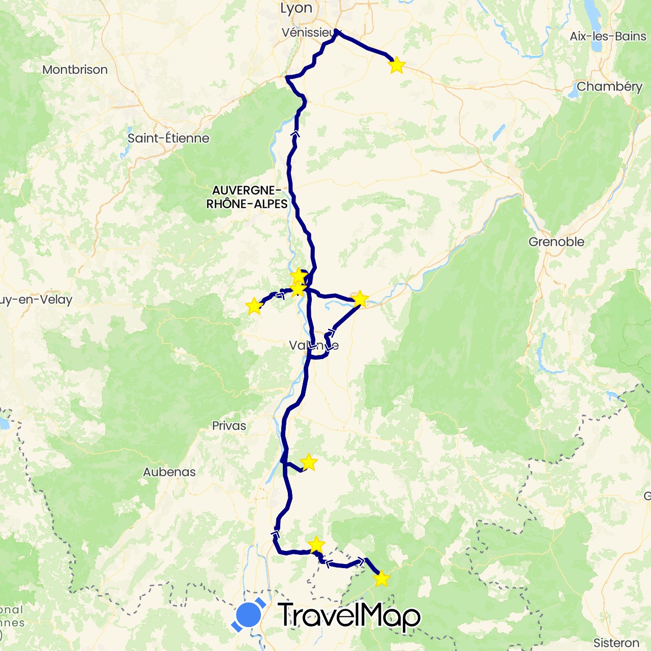 TravelMap itinerary: driving in France (Europe)