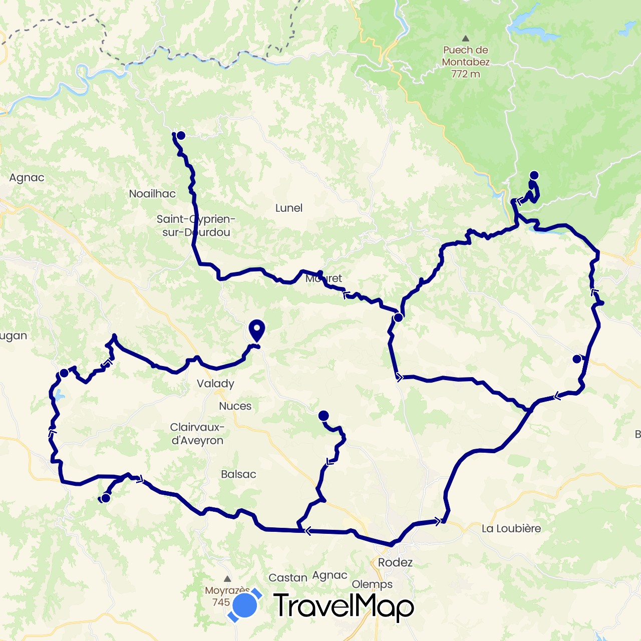 TravelMap itinerary: driving in France (Europe)